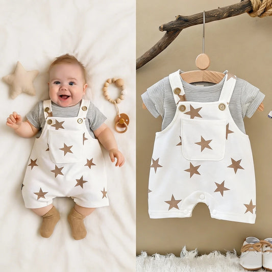 Baby Clothes Cute Cartoon  Print Cotton Comfortable And Soft 0-18 Boys And Girls Summer Short Sleeved Baby Jumpsuit