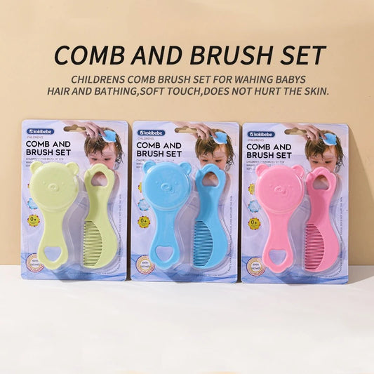 Baby care set: Cute bear-themed newborn comb & cleaning brush—safe, gentle for baby’s scalp, adorable must-have for parents!